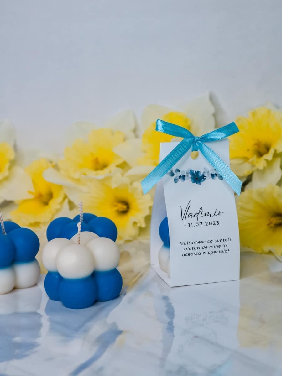Marturii Botez lumanare Bubble - cartonat & fundita - imagine 15